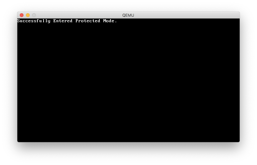 A window running QEMU that displays "Successfully Entered Protected Mode."