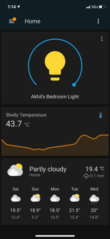 Home Assistant app controlling the Shelly (notice I